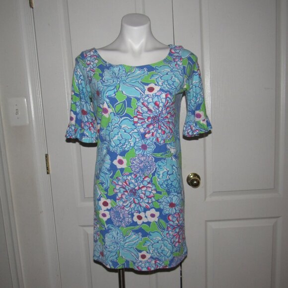 Lilly Pulitzer Blue Pink Green Floral Dress Size Small 100% Cotton Coastal Chic - Picture 5 of 10